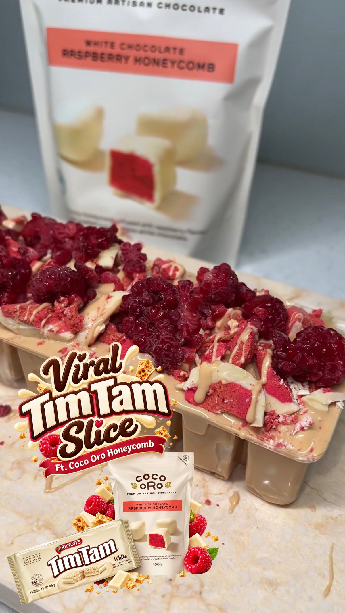 White Chocolate Raspberry Honeycomb Tim Tam Slice | The Confectionery House