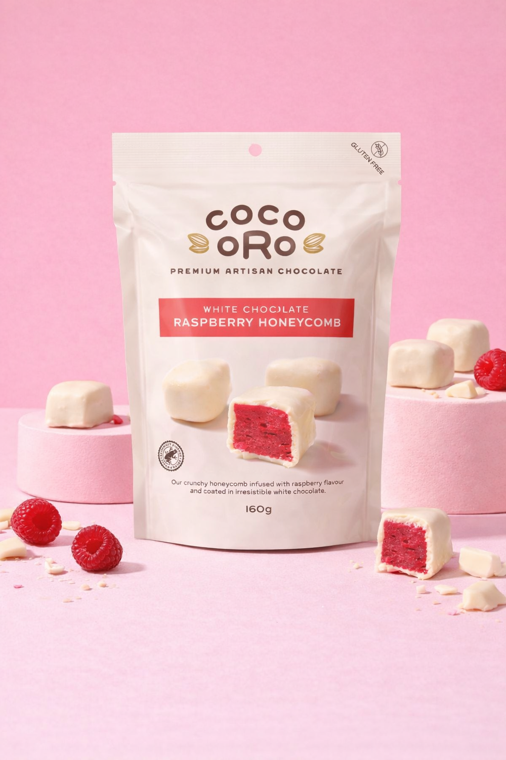 Coco Yo Raspberry White Chocolate Raspberry Honeycomb | Coco Oro – The Confectionery House