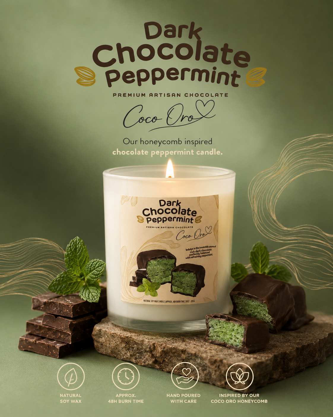Coco Oro | Dark Chocolate Peppermint Signature Candle 