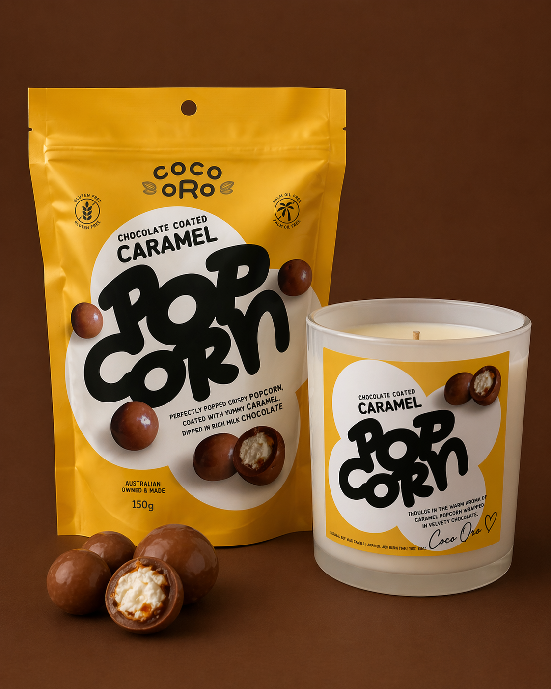 Coco Oro | Chocolate Coated Caramel Popcorn Signature Candle Bundle