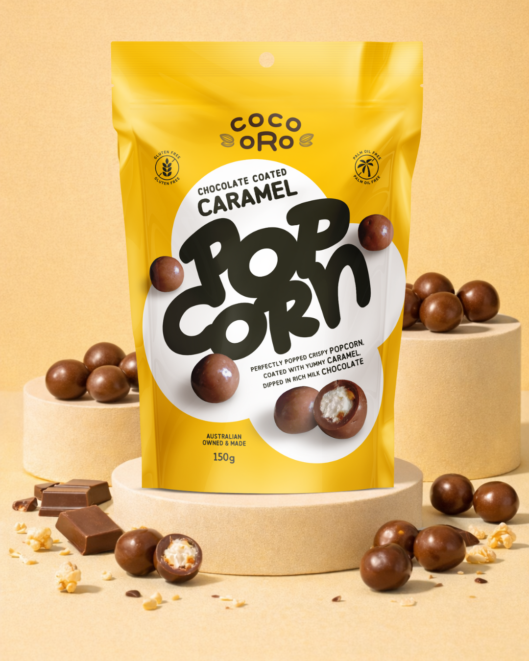 Chocolate Coated Caramel Popcorn | Coco Oro